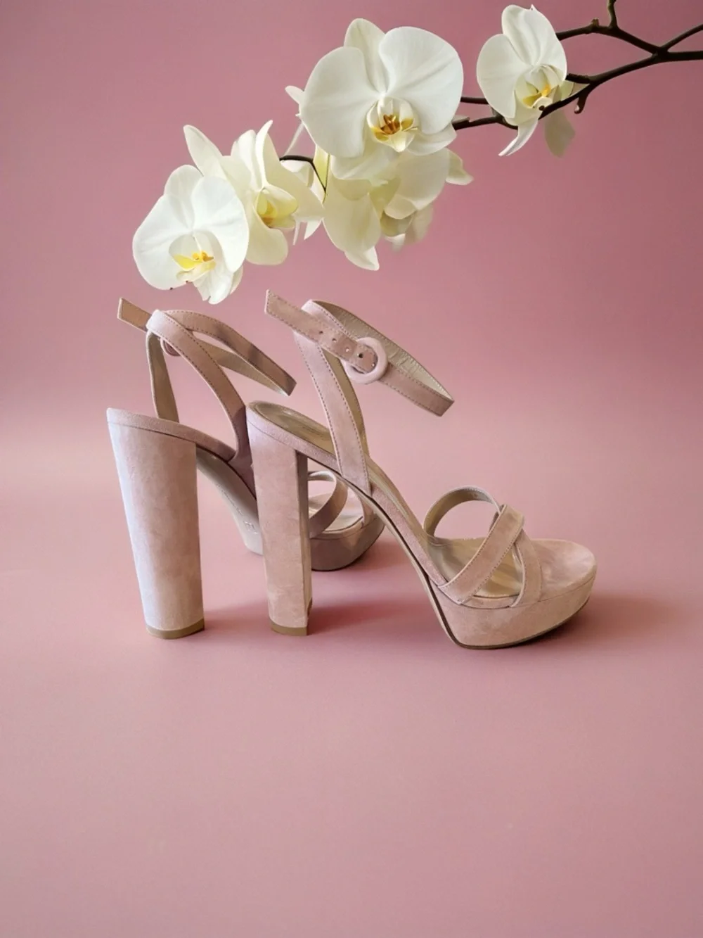 Gianvito Rossi Pink Platform Sandal in Dahlia Ballet Pink Suede
